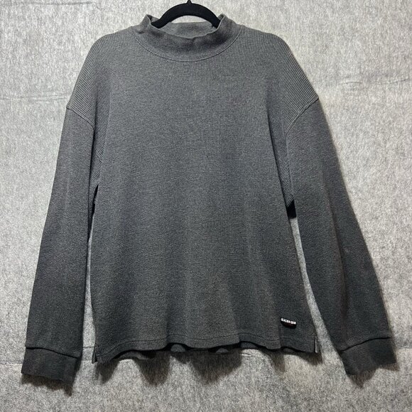 Glacier Gear Outdoor Mock Neck Waffle Knit Long Sleeve Top Gray Size L - Picture 11 of 11